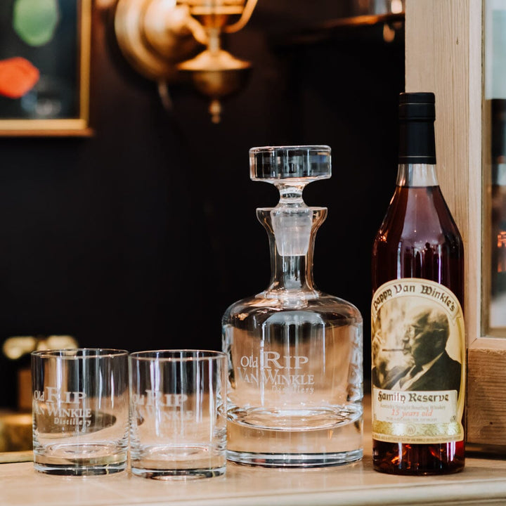 Old Rip Van Winkle Decanter & Set of 2 Rocks Glasses Home & Bar Pappy & Company