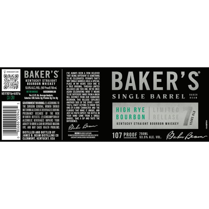 Baker’s 7 Year Old Single Barrel High Rye Bourbon Bourbon Baker’s Bourbon