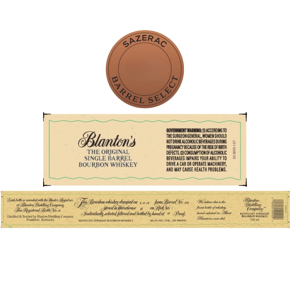 Blanton’s Single Barrel Bourbon Sazerac Barrel Select Bourbon Blanton's Bourbon
