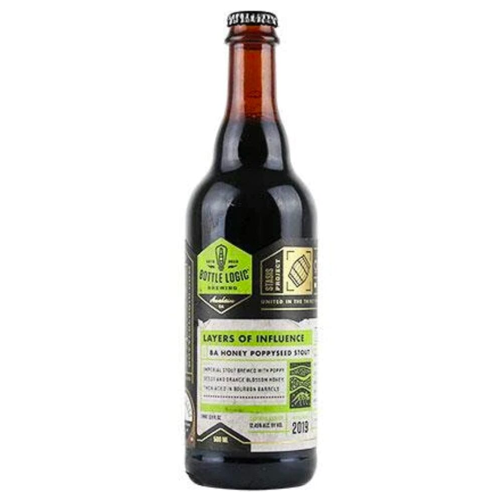 Bottle Logic Brewing Layers of Influence BA Honey Poppyseed Stout Beer Bottle Logic Brewing
