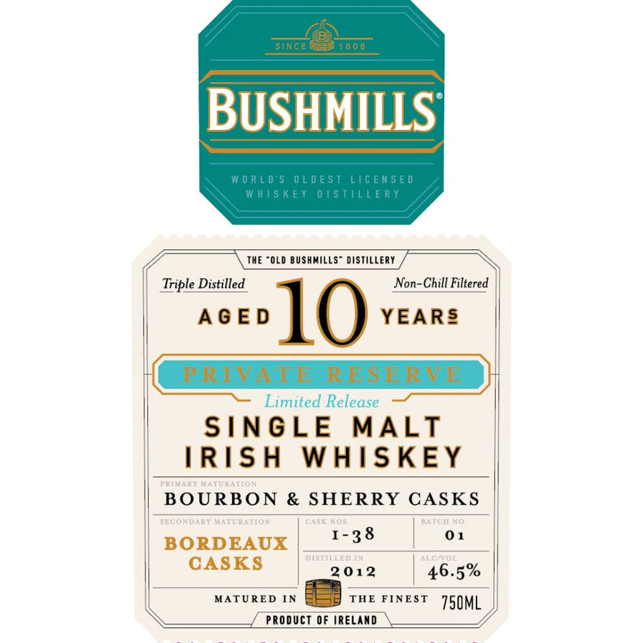 Bushmills 10 Year Old Private Reserve Bordeaux Cask Finished Irish whiskey Bushmills