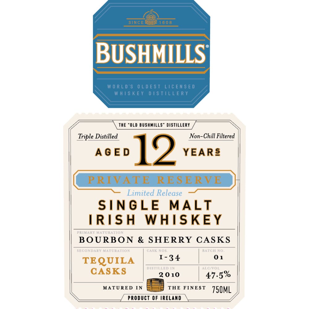 Bushmills 12 Year Old Private Reserve Tequila Cask Finished Irish whiskey Bushmills