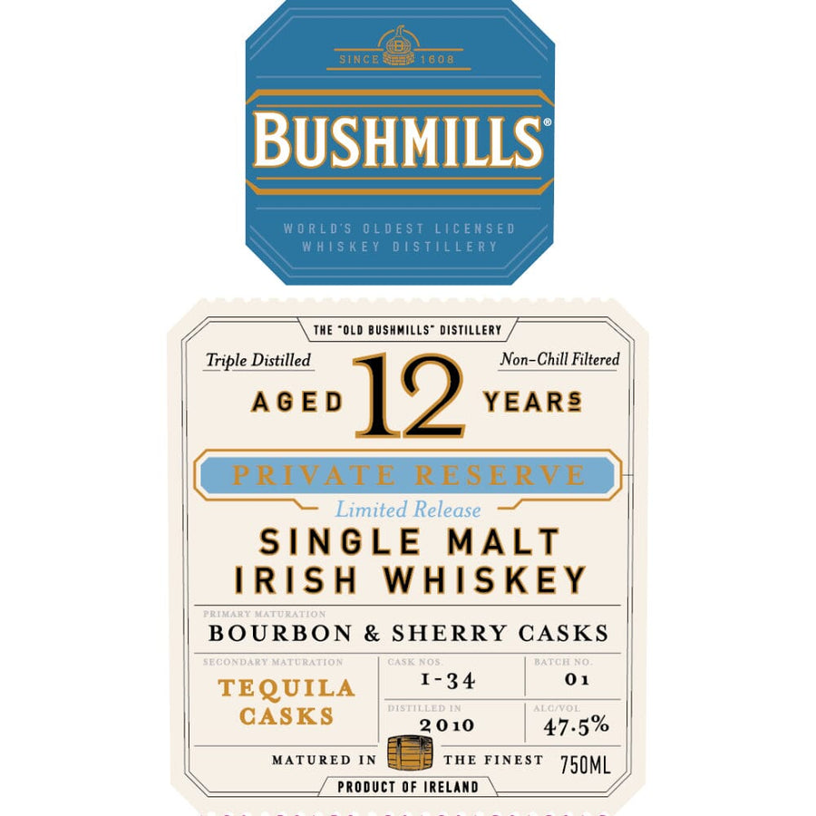 Bushmills 12 Year Old Private Reserve Tequila Cask Finished Irish whiskey Bushmills