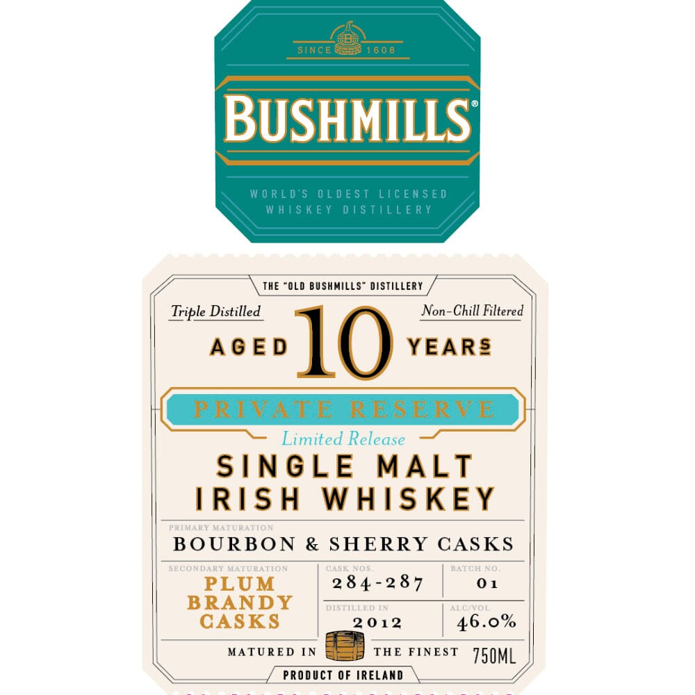 Bushmills 10 Year Old Private Reserve Plum Brandy Cask Finished Irish whiskey Bushmills