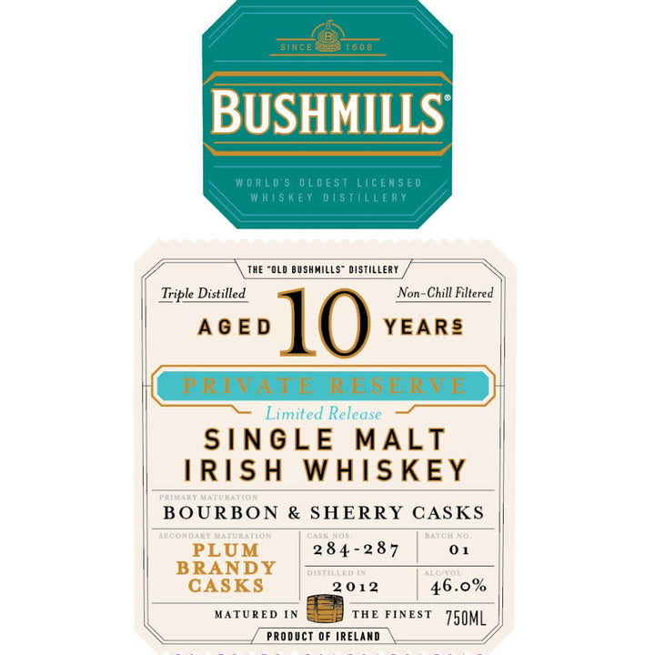 Bushmills 10 Year Old Private Reserve Plum Brandy Cask Finished Irish whiskey Bushmills