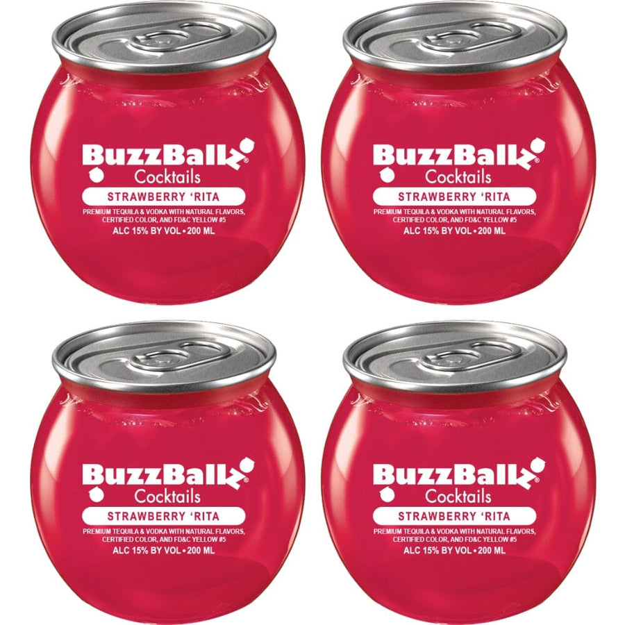 Buzzballz Strawberry 'Rita Pre-Mixed Cocktails 4-Pack Ready-To-Drink Cocktails Buzzballz