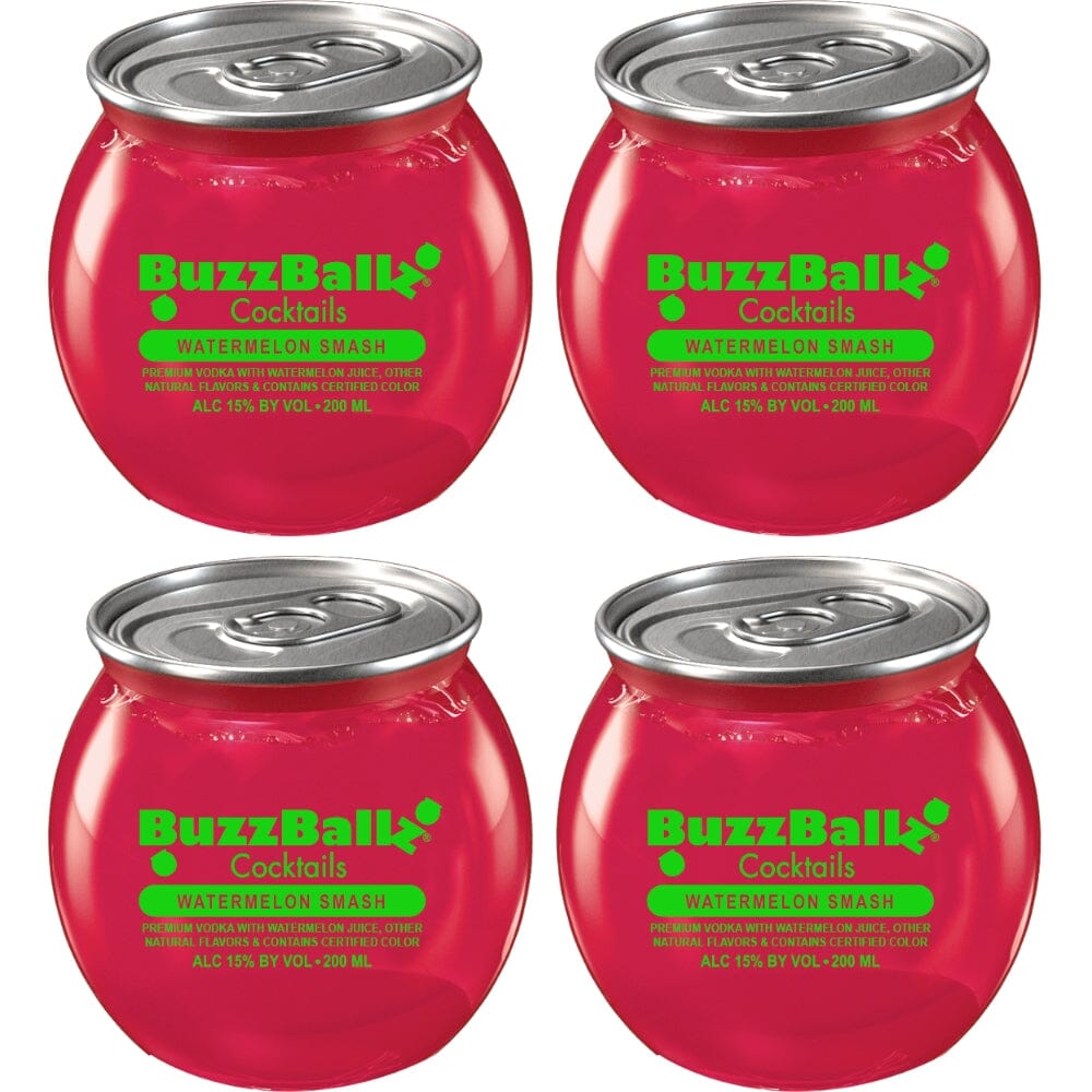 Buzzballz Watermelon Smash Pre-Mixed Cocktails 4-Pack Ready-To-Drink Cocktails Buzzballz