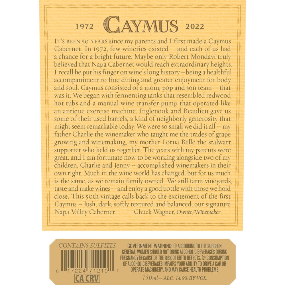 Caymus 50th Anniversary Napa Valley Cabernet Sauvignon 2022 Wine Caymus Vineyards