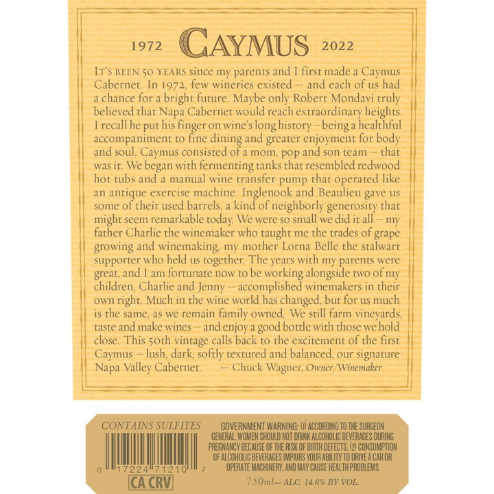 Caymus 50th Anniversary Napa Valley Cabernet Sauvignon 2022 Wine Caymus Vineyards