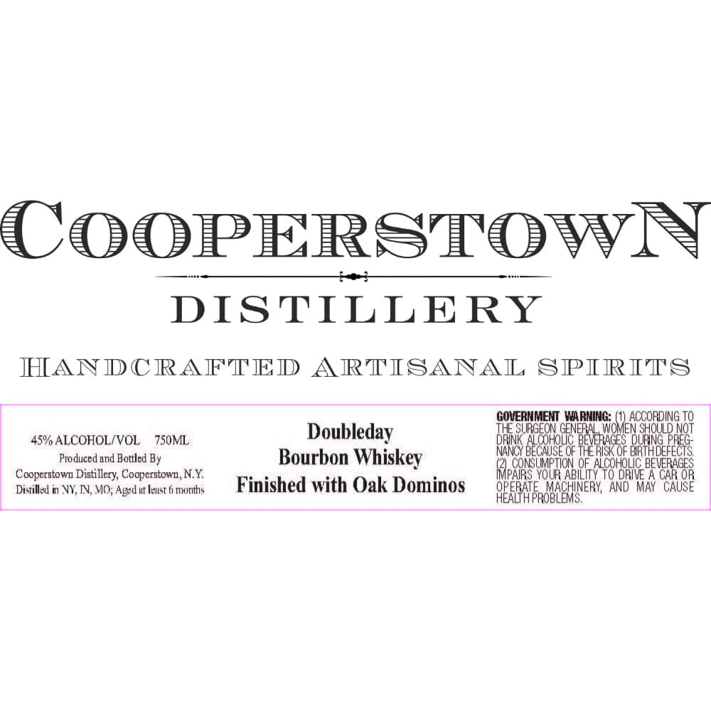 Cooperstown Doubleday Bourbon Finished with Oak Dominos Bourbon Cooperstown Distillery