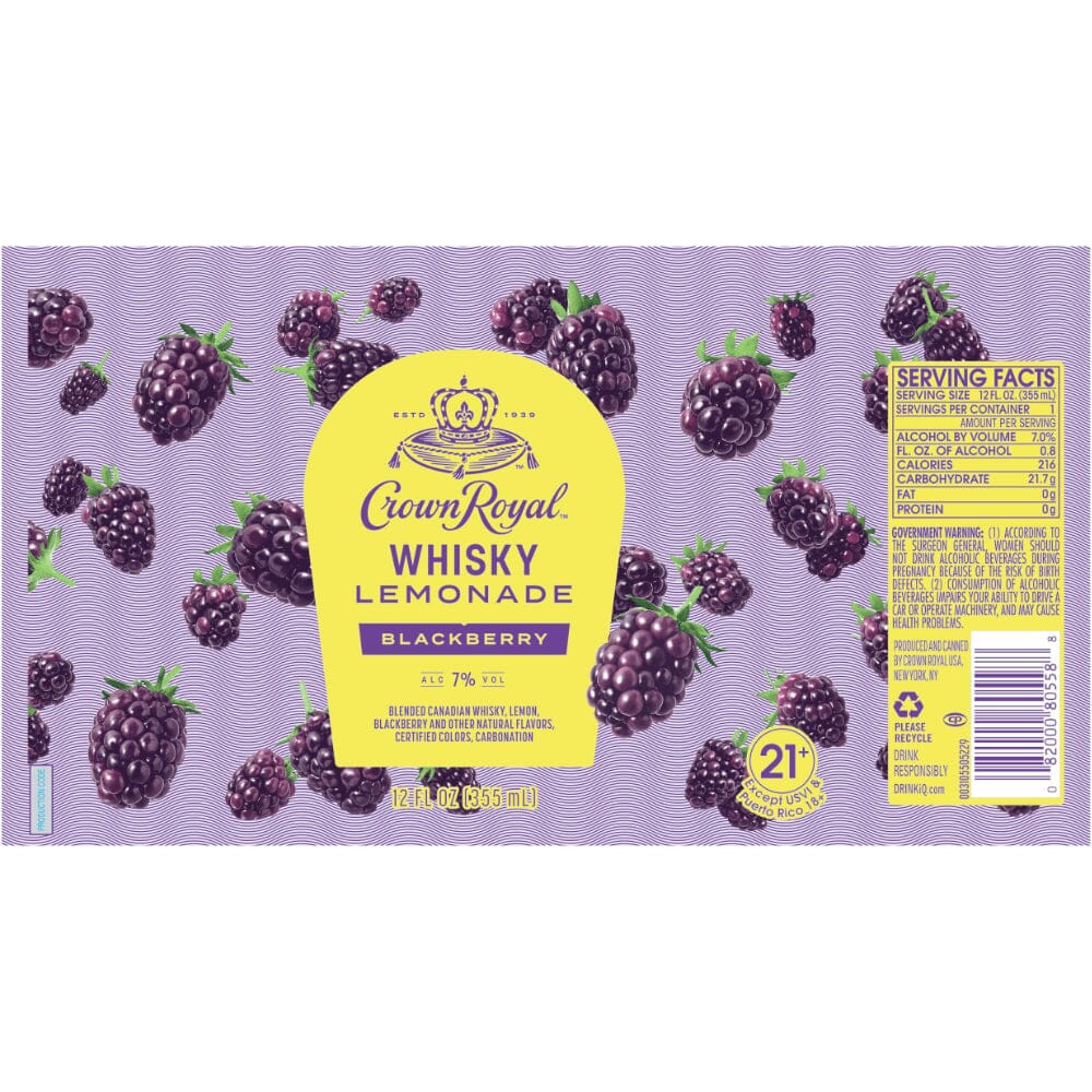 Crown Royal Whisky Lemonade Blackberry Canned Cocktail Canned Cocktails Crown Royal
