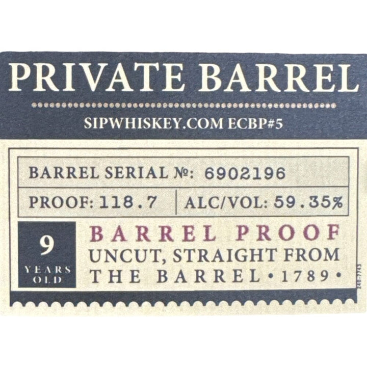 Elijah Craig Single Barrel Barrel Proof Selected by Sip Whiskey 118.7 Proof Bourbon Elijah Craig