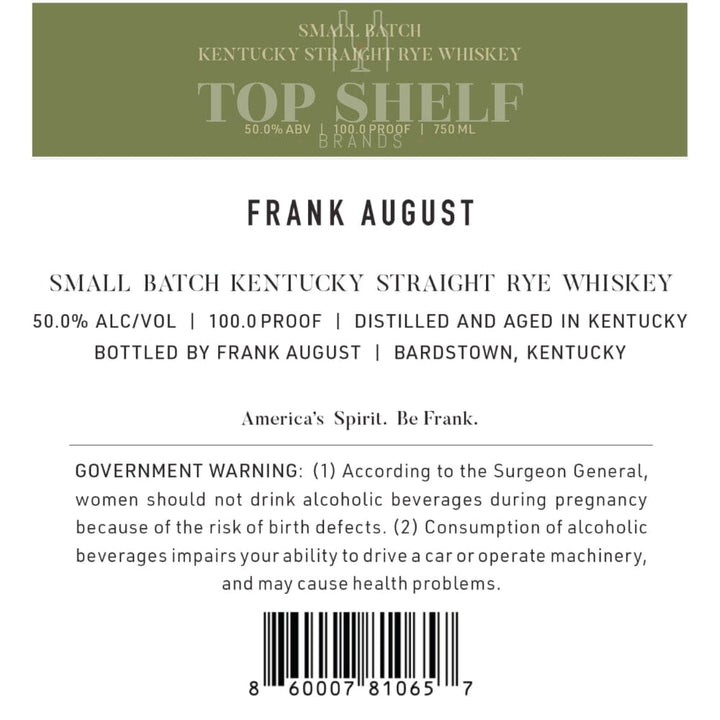 Frank August Small Batch Straight Rye Whiskey Rye Whiskey Frank August