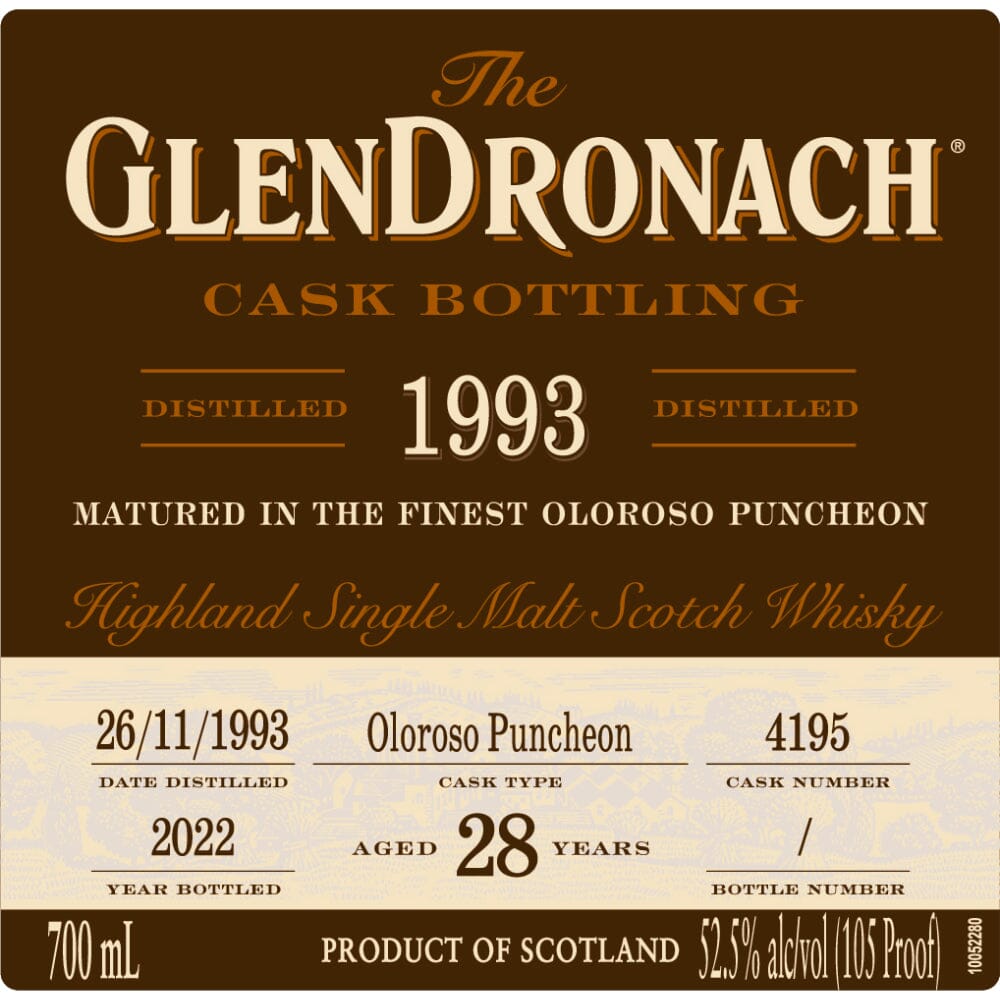 Glendronach 28 Year Old 1993 Cask #4195 Single Malt Scotch Whisky 700ml Scotch Glendronach