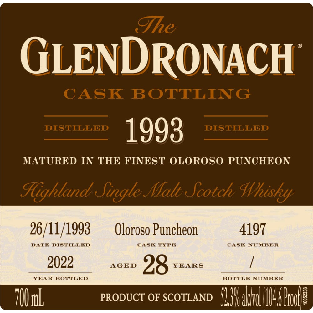 Glendronach 28 Year Old 1993 Cask #4197 Single Malt Scotch Whisky 700ml Scotch Glendronach