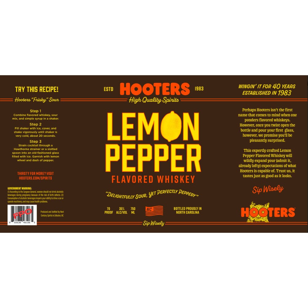 Hooters Lemon Pepper Flavored Whiskey Flavored Whiskey Hooters Spirits 