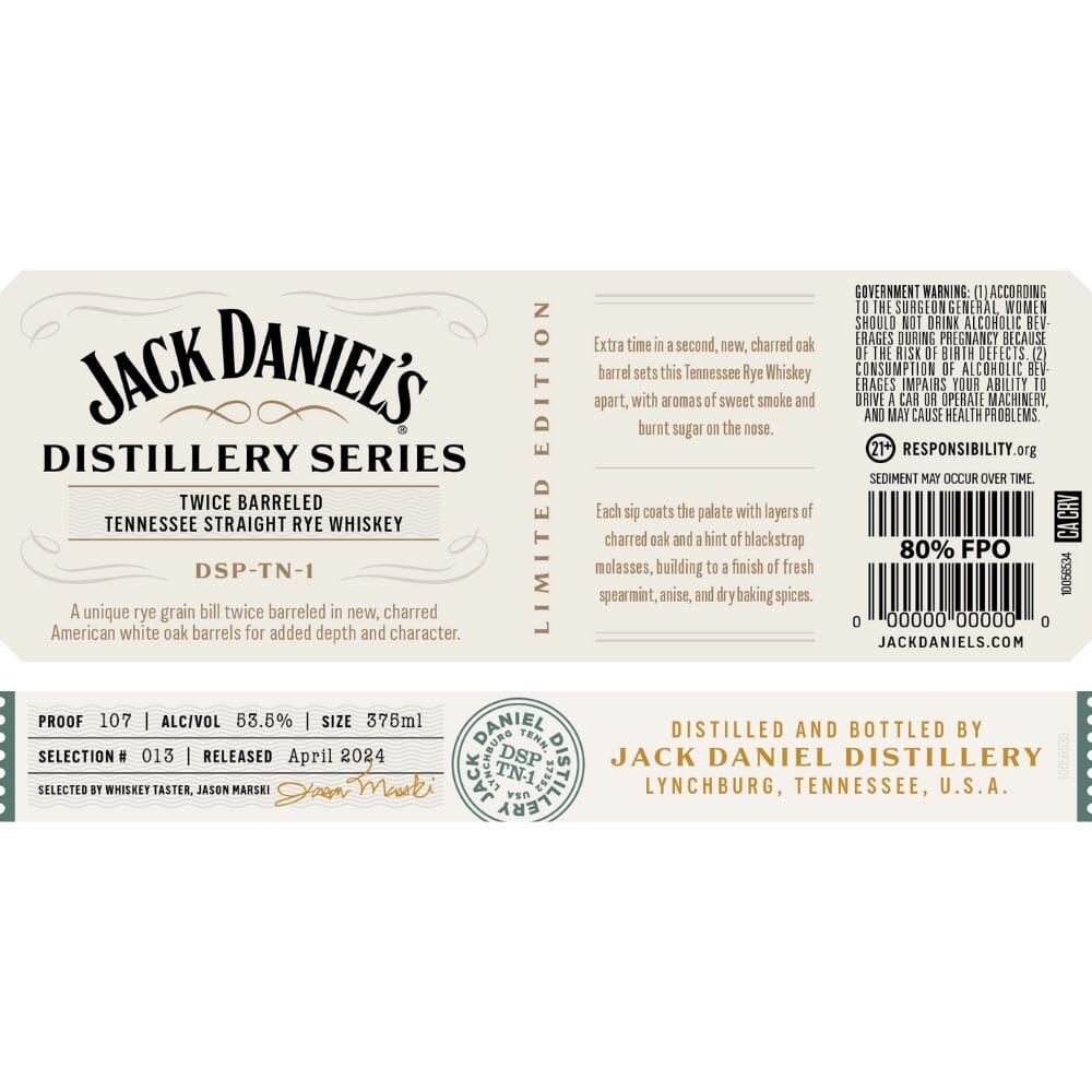 Jack Daniel’s Distillery Series No. 13 Twice Barreled Straight Rye Rye Whiskey Jack Daniel's