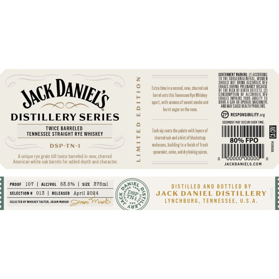 Jack Daniel’s Distillery Series No. 13 Twice Barreled Straight Rye Rye Whiskey Jack Daniel's
