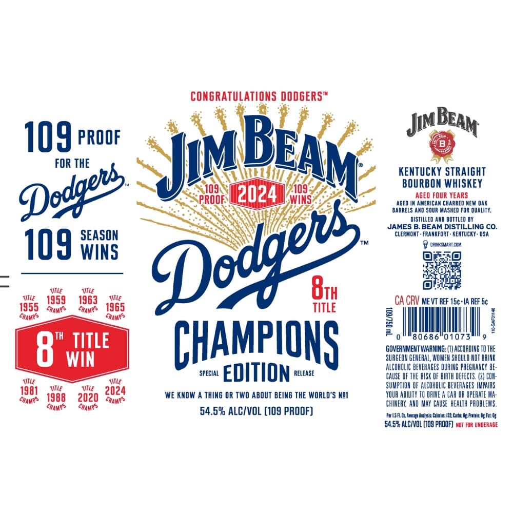 Jim Beam Dodgers Champions Edition 2024 Bourbon Jim Beam