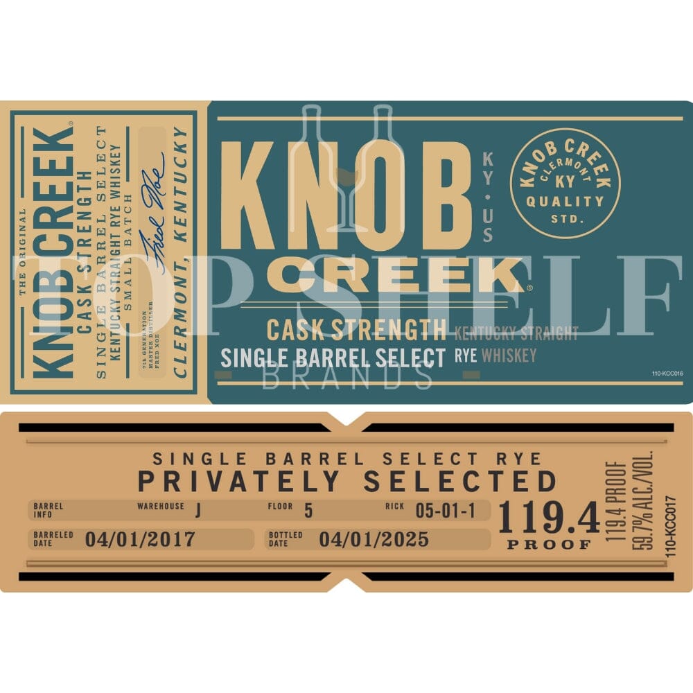 Knob Creek Cask Strength Single Barrel Select Rye Rye Whiskey Knob Creek
