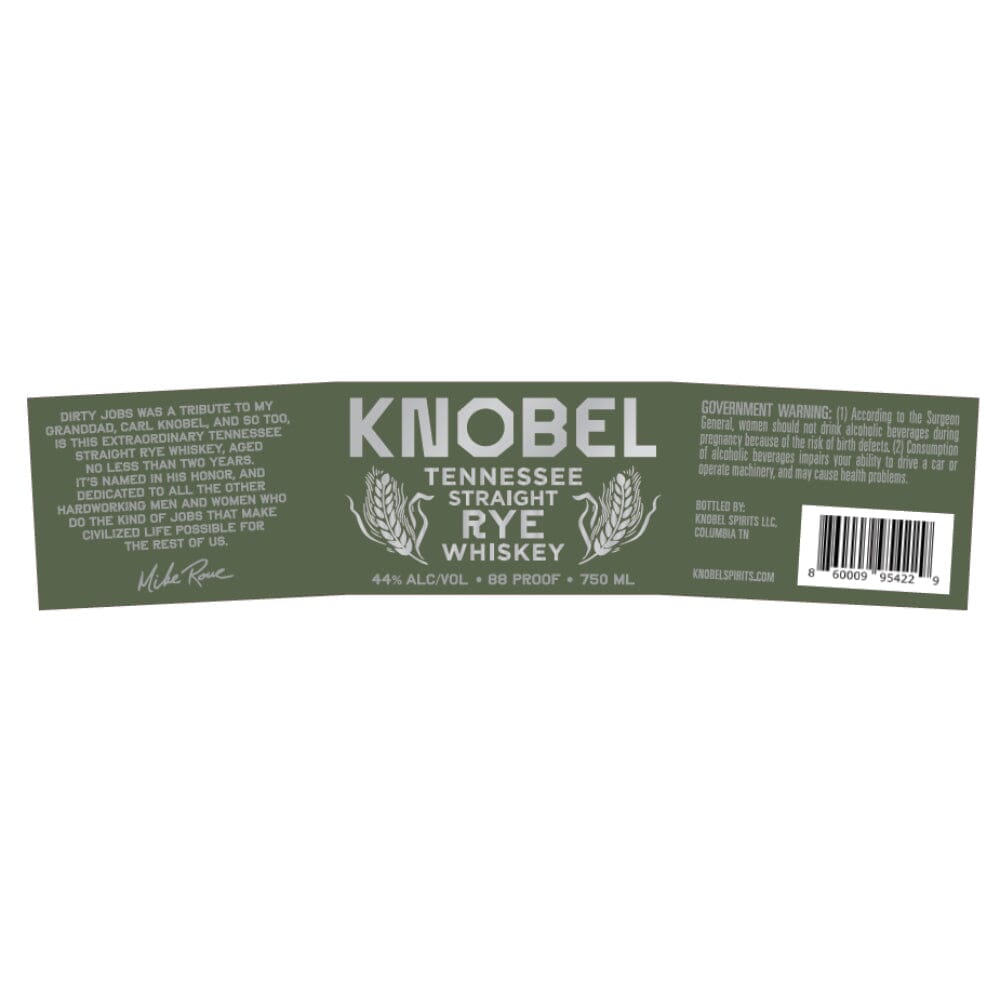 Knobel Tennessee Straight Rye Whiskey by Mike Rowe Rye Whiskey Knobel Spirits