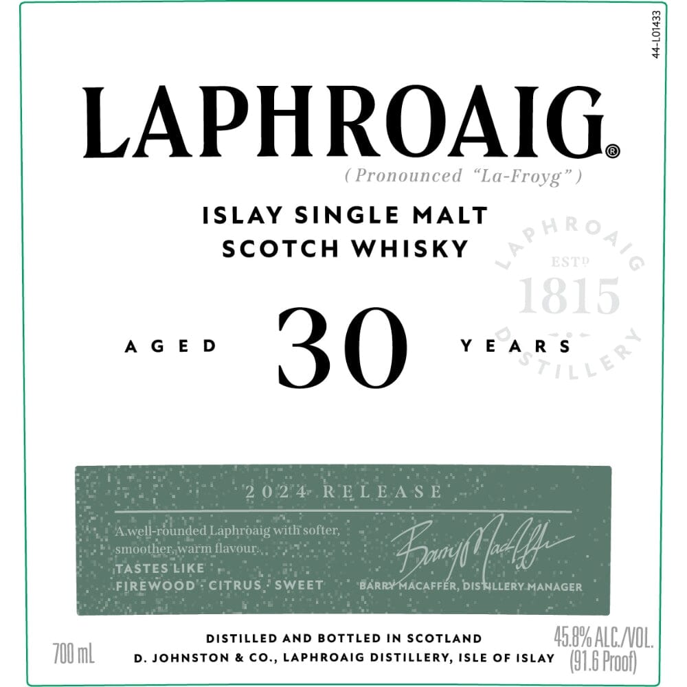 Laphroaig 30 Year Old 2024 Release Scotch Whisky Laphroaig