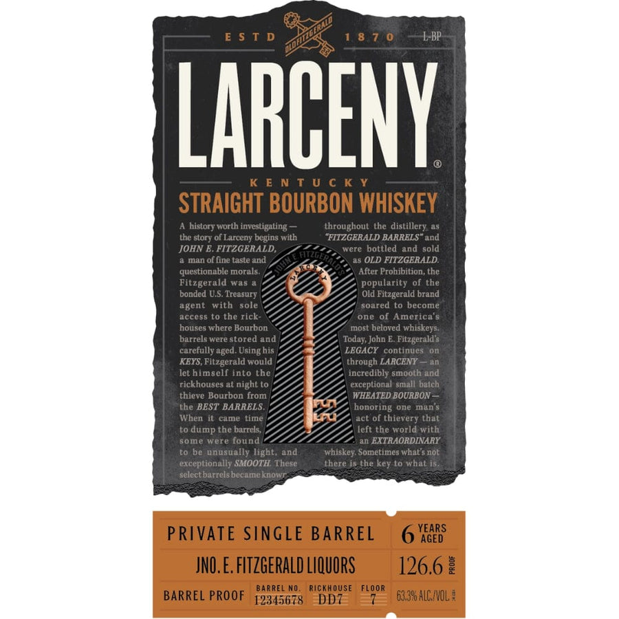 Larceny Barrel Proof Private Single Barrel Straight Bourbon Bourbon Larceny Bourbon