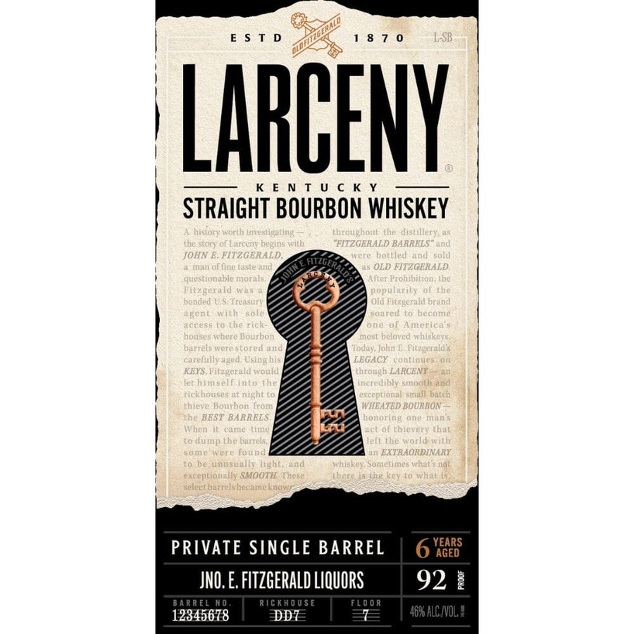 Larceny Private Single Barrel Straight Bourbon Bourbon Larceny Bourbon