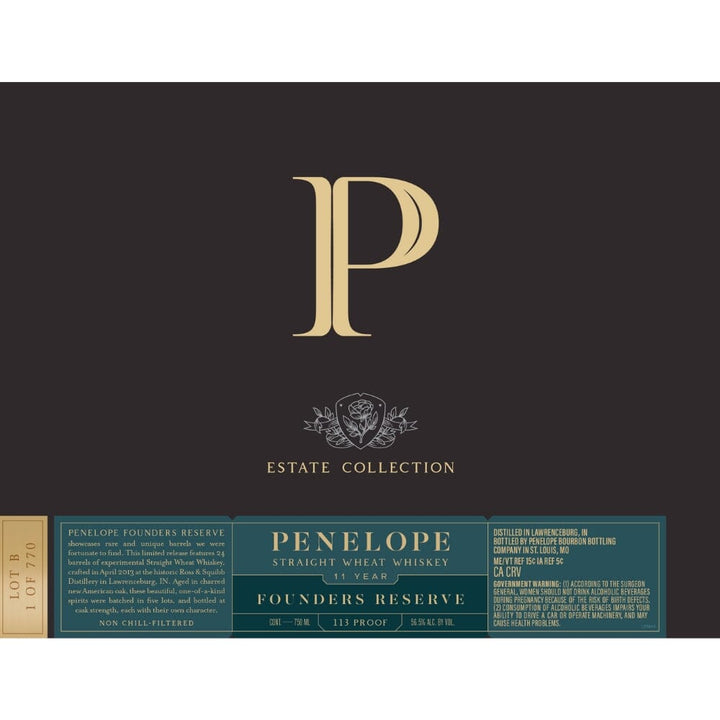 Penelope Estate Collection Founder's Reserve Straight Wheat Whiskey Wheat Whiskey Penelope Bourbon