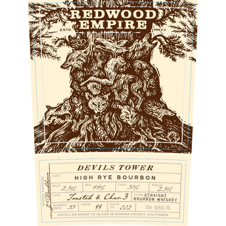 Redwood Empire Devils Tower High Rye Bourbon Batch 002 Bourbon Redwood Empire Whiskey