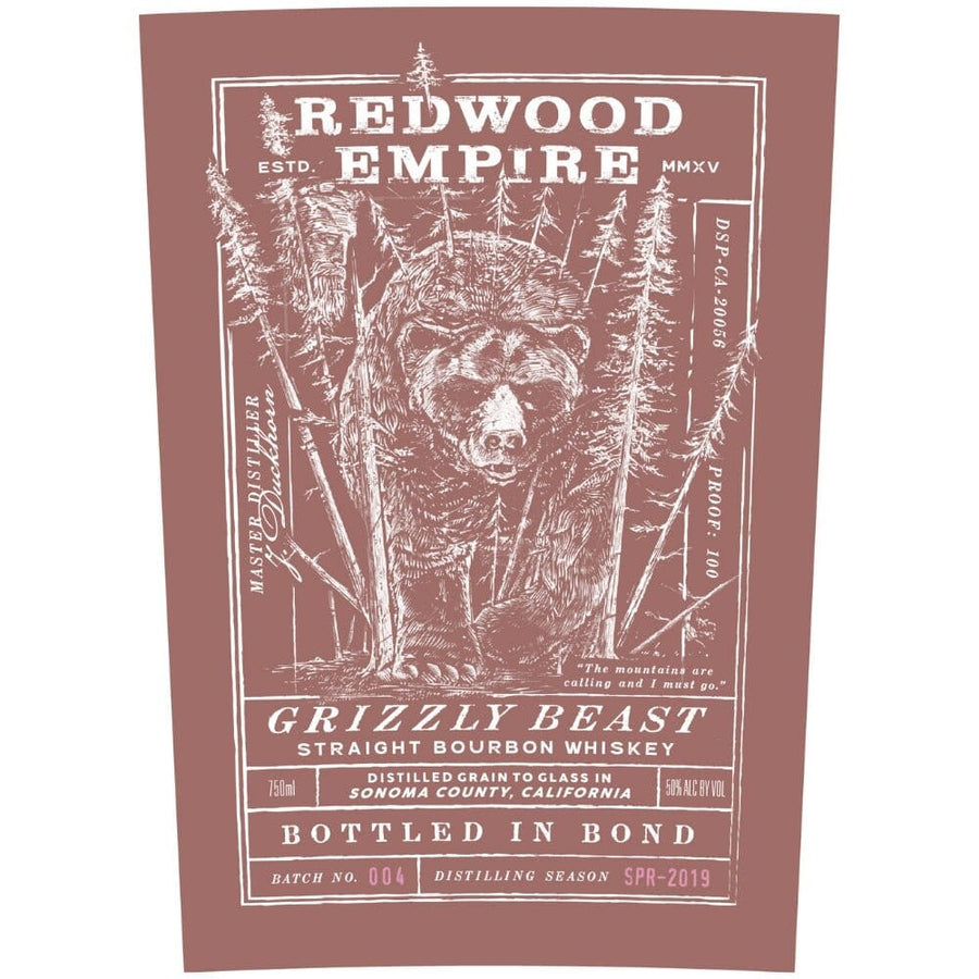 Redwood Empire Grizzly Beast Bourbon Bottled In Bond Batch 004 Bourbon Redwood Empire Whiskey