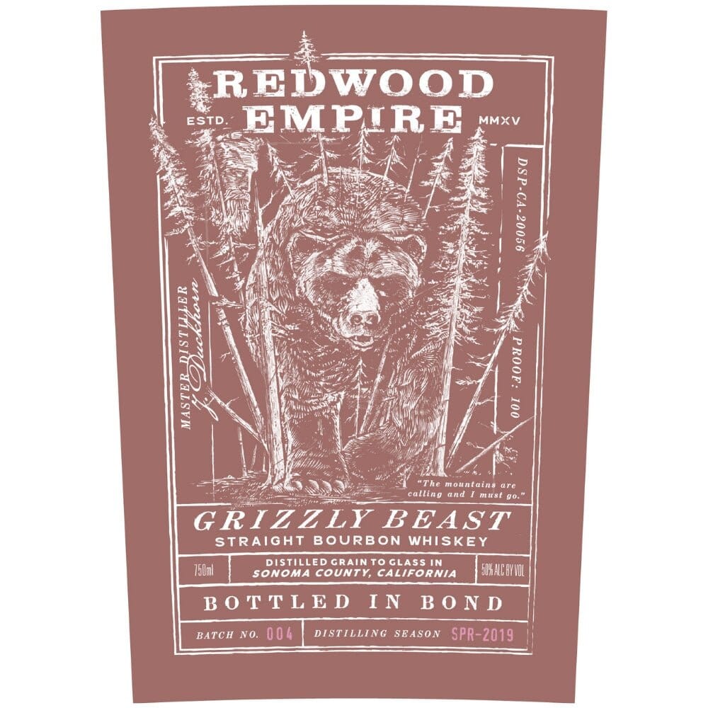 Redwood Empire Grizzly Beast Bourbon Bottled In Bond Batch 004 Bourbon Redwood Empire Whiskey 