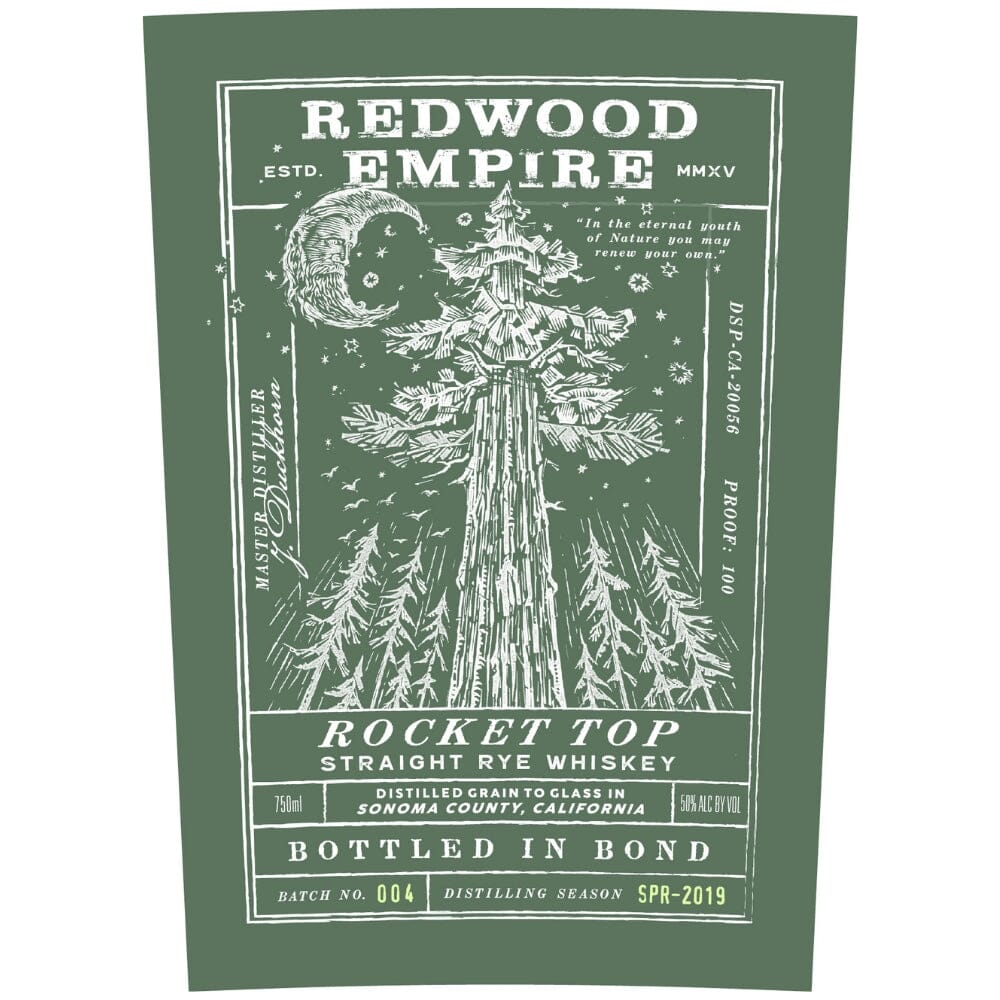 Redwood Empire Rocket Top Rye Bottled In Bond Batch 004 Rye Whiskey Redwood Empire Whiskey