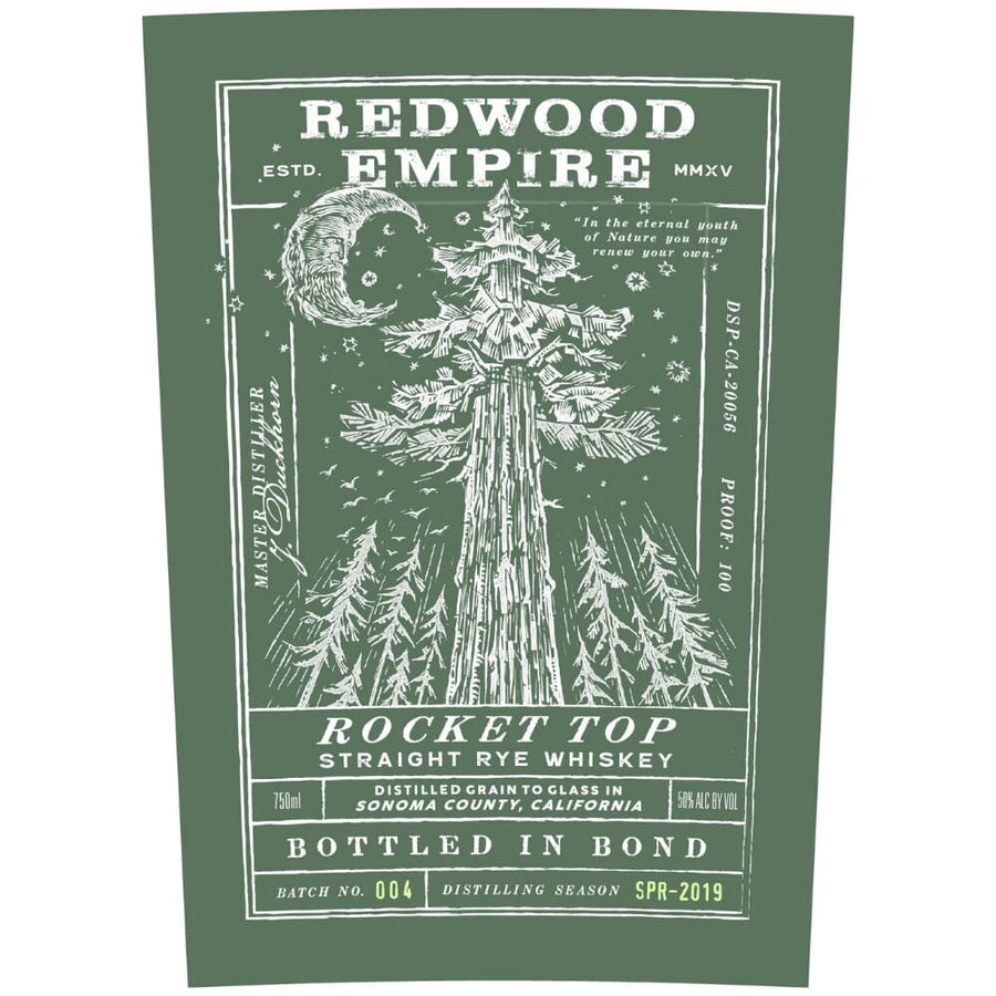 Redwood Empire Rocket Top Rye Bottled In Bond Batch 004 Rye Whiskey Redwood Empire Whiskey