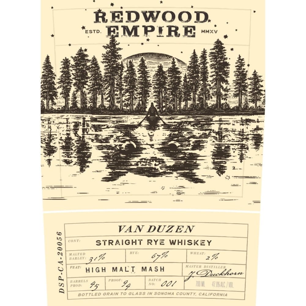 Redwood Empire Van Duzen Straight Rye Whiskey Rye Whiskey Redwood Empire Whiskey