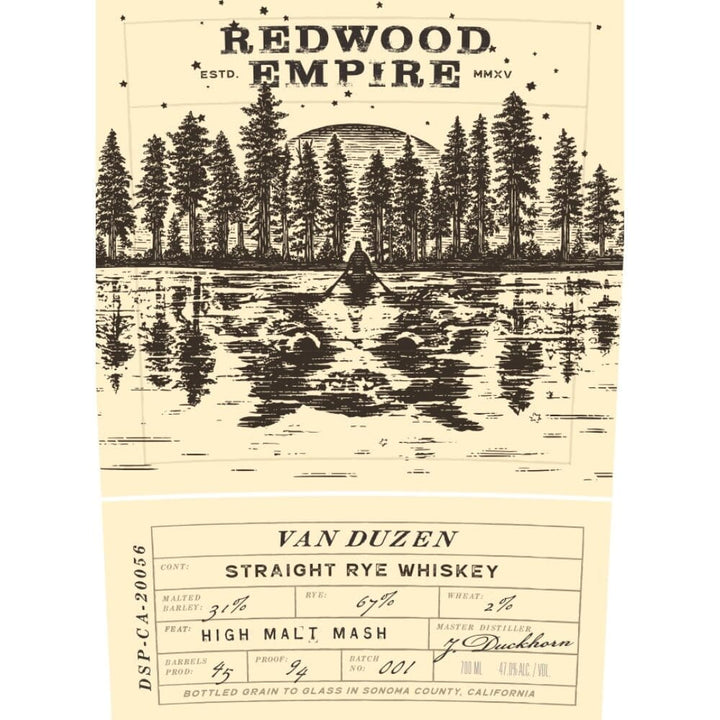 Redwood Empire Van Duzen Straight Rye Whiskey Rye Whiskey Redwood Empire Whiskey