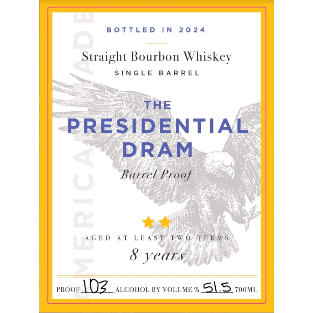 The Presidential Dram 8 Year Old Bourbon 2024 Release Straight Bourbon Whiskey Proof and Wood