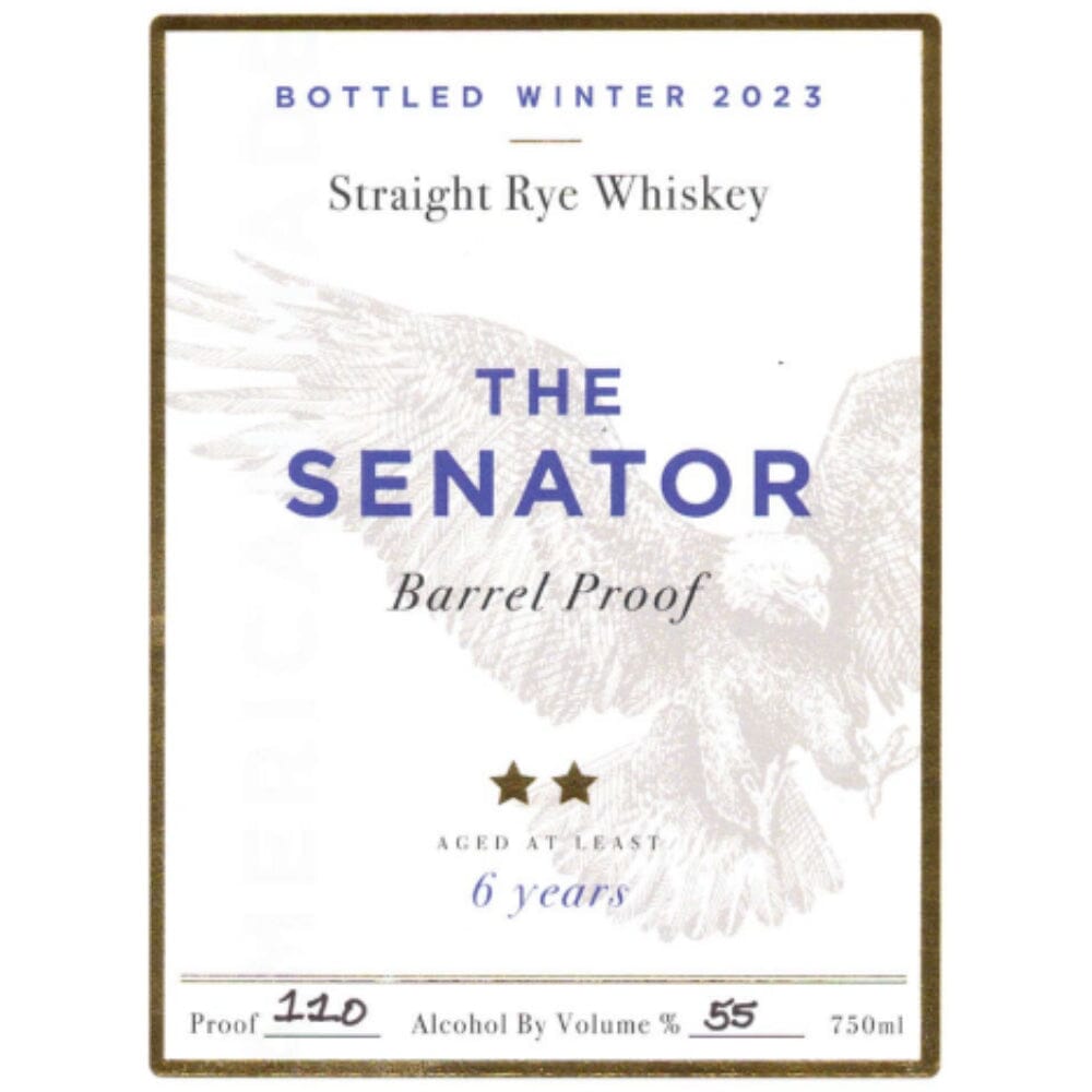 The Senator Barrel Proof 6 Year Old Winter 2023 Rye Whiskey Proof and Wood