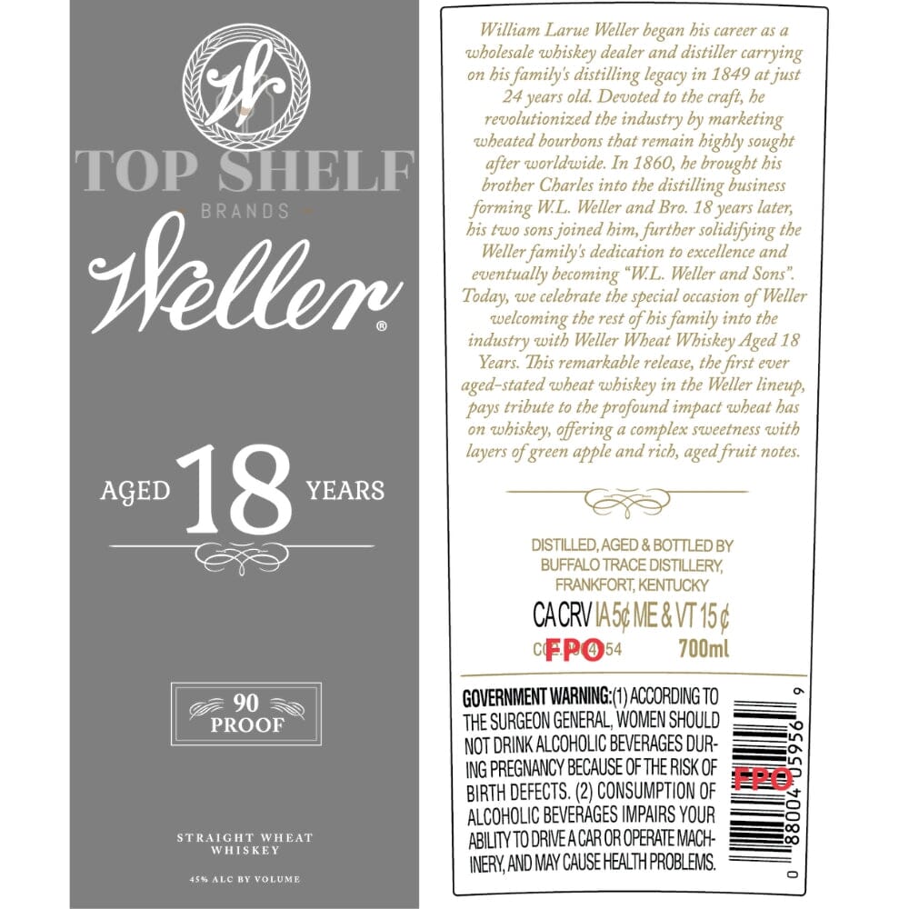 Weller 18 Year Old Straight Wheat Whiskey Wheat Whiskey W.L. Weller