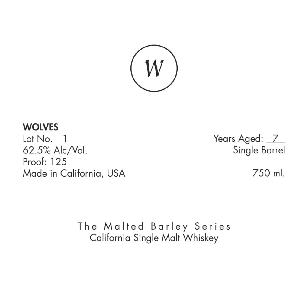 Wolves The Malted Barley Series Lot No. 1 Single Barrel American Single Malt Whiskey Wolves Whiskey