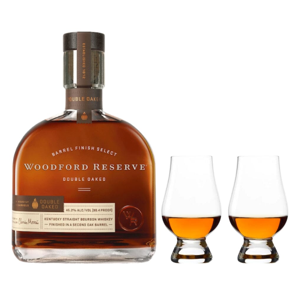 Woodford Reserve Double Oaked Bourbon Whiskey & Glencairn Whiskey Glass Set Bourbon Woodford Reserve