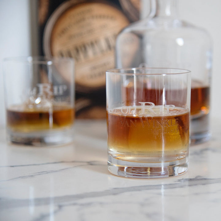 Old Rip Van Winkle Decanter & Set of 2 Rocks Glasses Home & Bar Pappy & Company