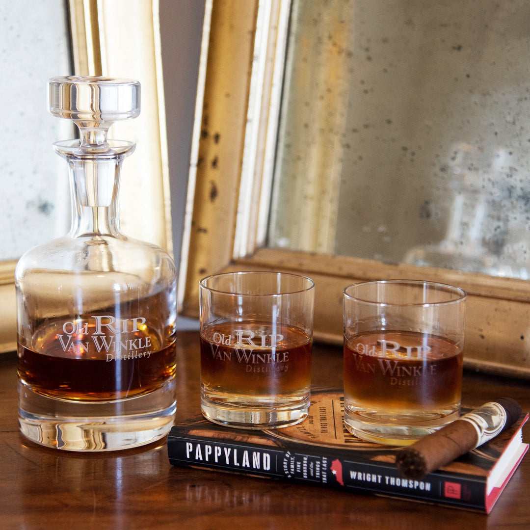 Old Rip Van Winkle Decanter & Set of 2 Rocks Glasses Home & Bar Pappy & Company