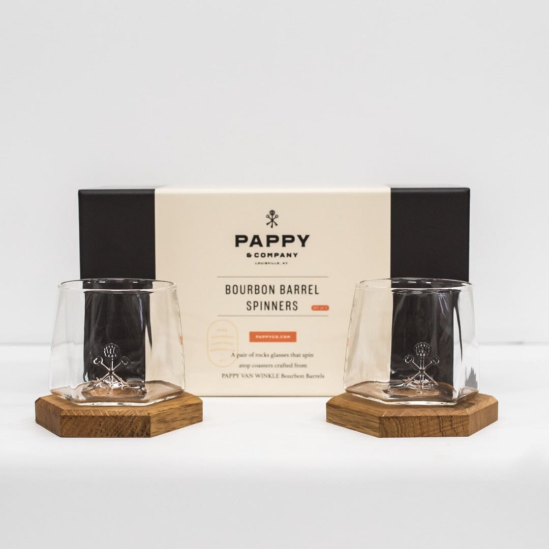 Pappy & Company Spinning Glass Set with Barrel Stave Coasters Home & Bar Pappy & Company
