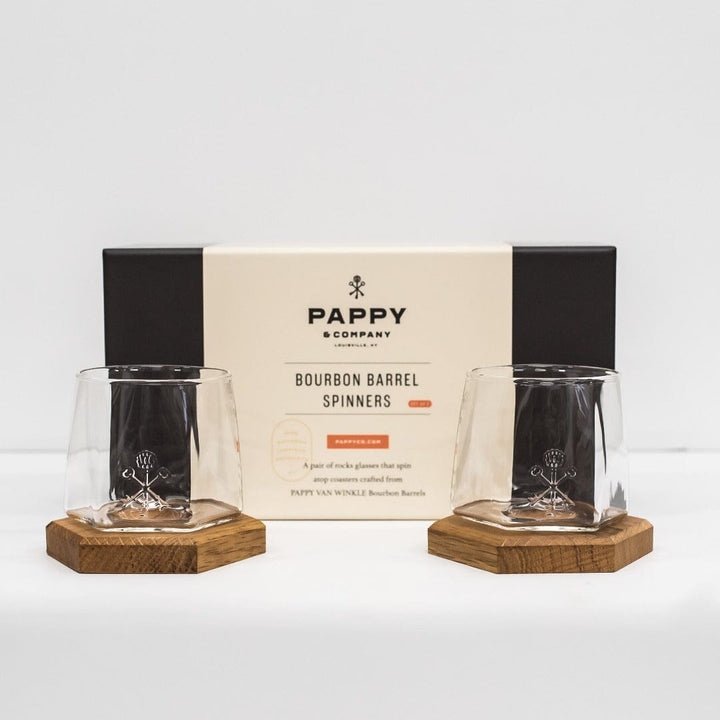 Pappy & Company Spinning Glass Set with Barrel Stave Coasters Home & Bar Pappy & Company