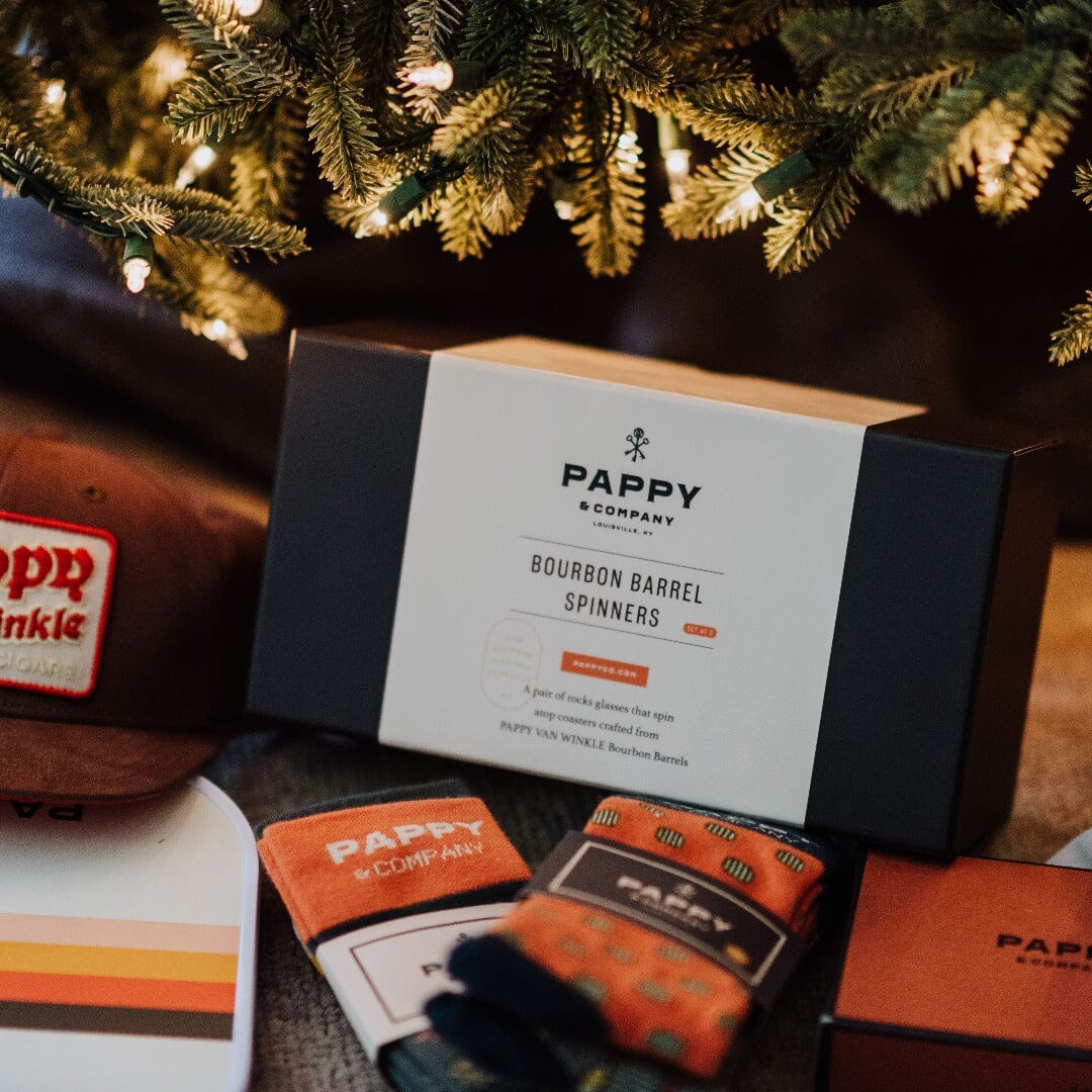 Pappy & Company Spinning Glass Set with Barrel Stave Coasters Home & Bar Pappy & Company