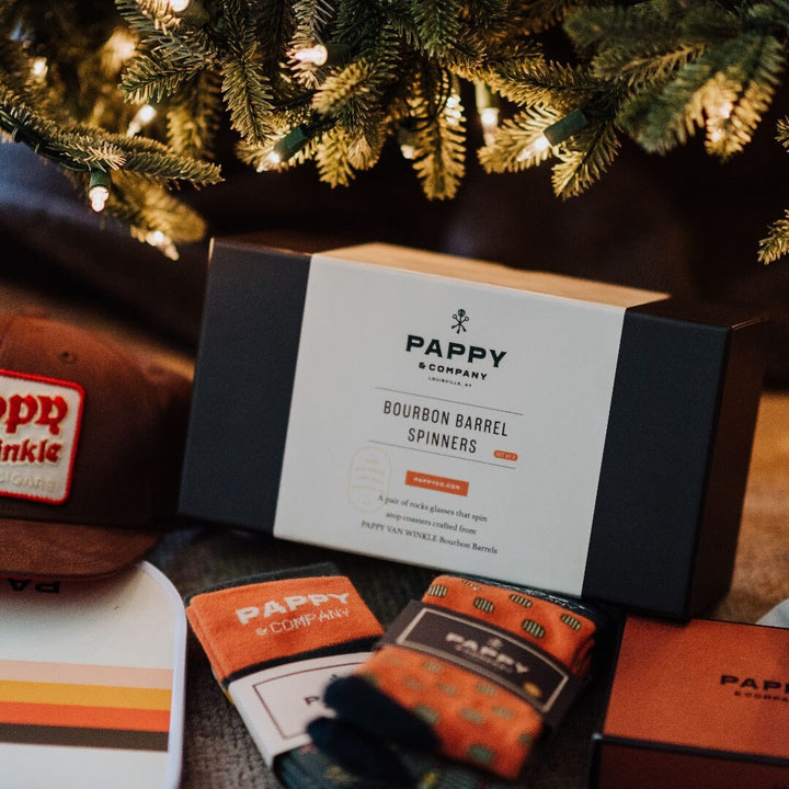 Pappy & Company Spinning Glass Set with Barrel Stave Coasters Home & Bar Pappy & Company