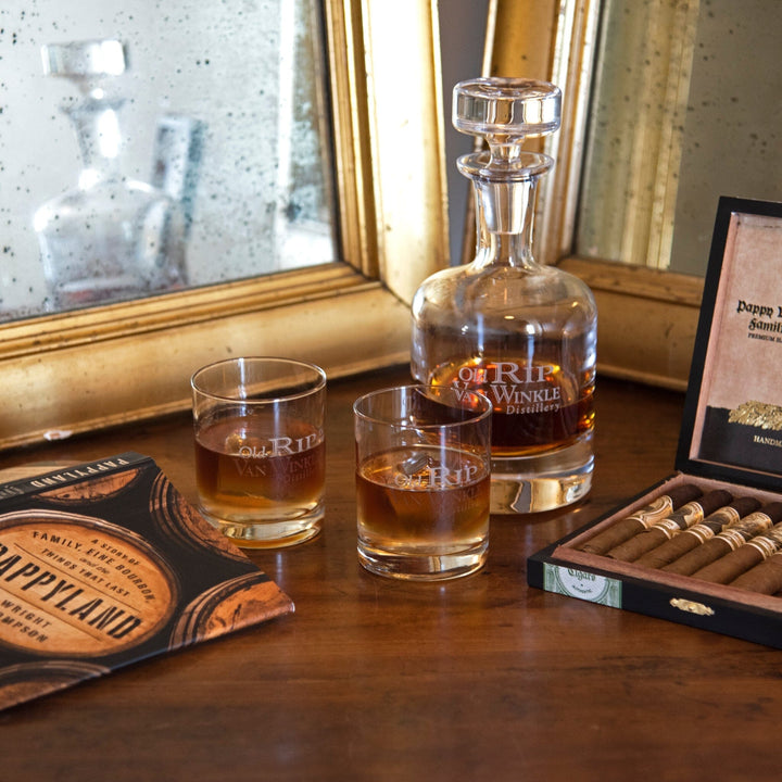 Old Rip Van Winkle Decanter & Set of 2 Rocks Glasses Home & Bar Pappy & Company