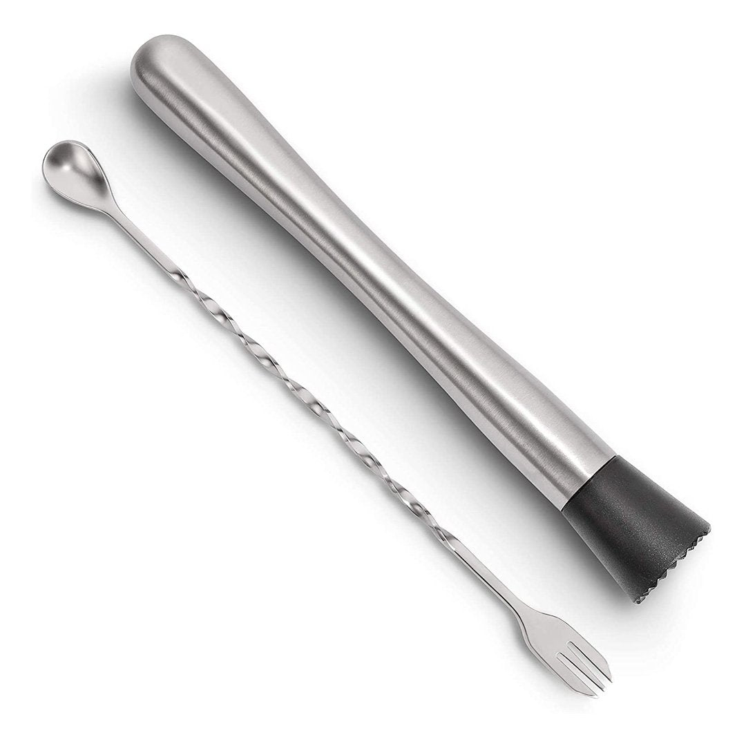 10 Inch Cocktail Muddler And Mixing Spoon Set Accessories Hiware