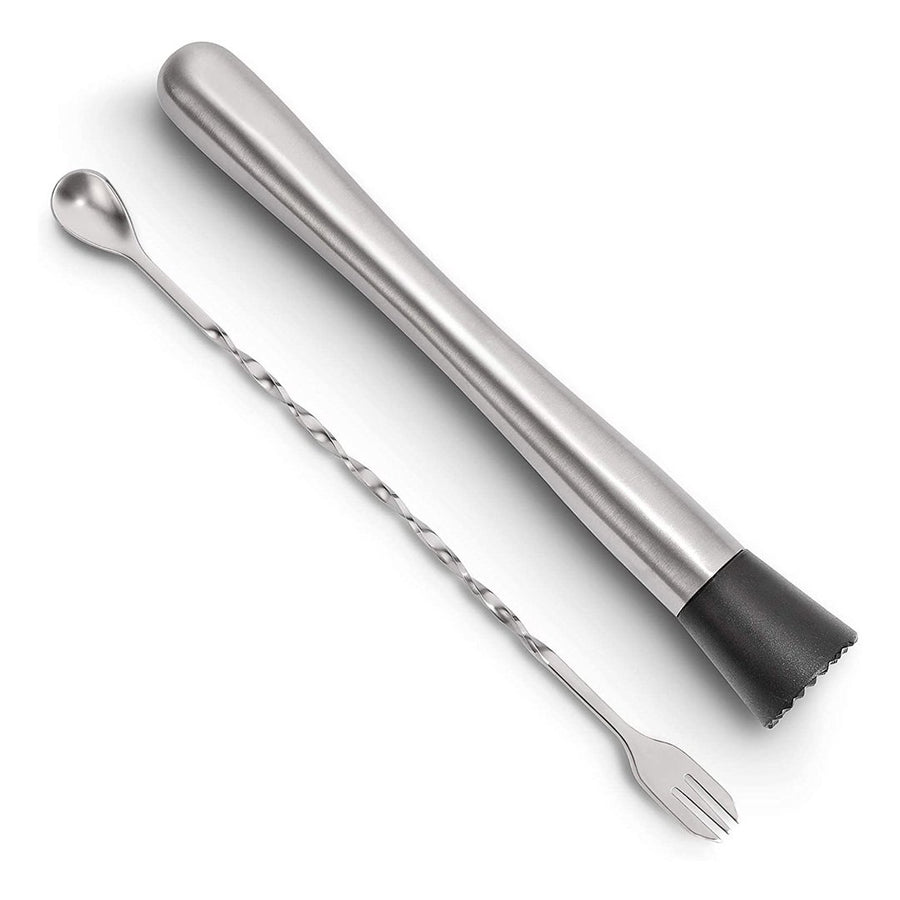 10 Inch Cocktail Muddler And Mixing Spoon Set Accessories Hiware